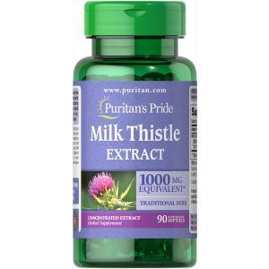 Расторопша, Milk Thistle 4:1 Extract 1000 mg (Silymarin), Puritan's Pride, 1000 мг, 90 капсул