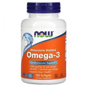Омега-3, Omega-3, Now Foods, 180 ЭПК/ 120 ДГК, 100 гелевых капсул
