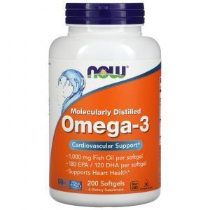 Омега 3, поддержка сердца, Omega-3, Now Foods, 180 EPA/120 DHA, 200 капс