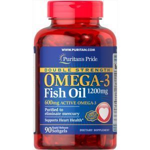 Омега-3 рыбий жир, Double Strength Omega-3 Fish Oil, Puritan's Pride, 1200/600 мг, 90 капсул