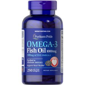 Ulei de pește Omega-3, Puritan's Pride, 1000 mg, 300 mg activ, 250 capsule