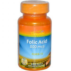 Фолиевая кислота и В12, Folic Acid Plus B-12, Thompson, 800 мкг, 30 таблеток