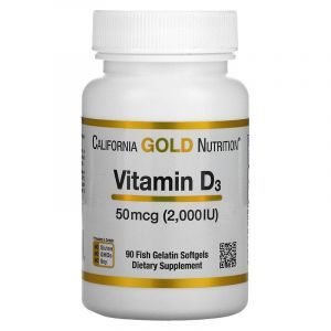 Витамин Д3, Vitamin D3, California Gold Nutrition, 50 мкг (2000 МЕ), 90 капсул