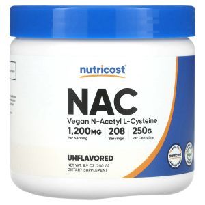 Веганский NAC, Nutricost, без вкусовых добавок, 1200 мг,  (250г)