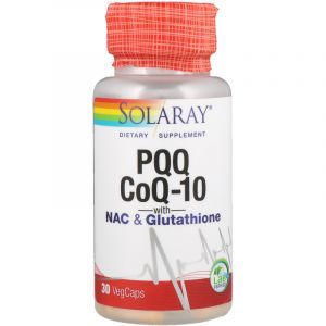 Пирролохинолинхинон, коэнзим Q10, ацетилцистеин и глутатион, PQQ, CoQ-10, Solaray, 30 вегетарианских капсул 