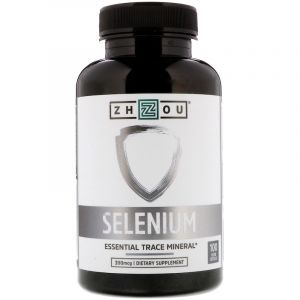 Селен, Selenium, Zhou Nutrition, 200 мкг, 100 вегетарианских капсул 