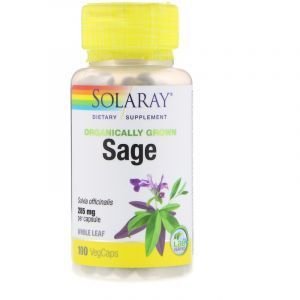 Шалфей, Sage, Solaray, органик, 285 мг, 100 капсул (Default)