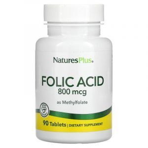 Фолиевая кислота (метилфолат), Folic Acid, Nature's Plus, 800 мкг, 90 таблеток