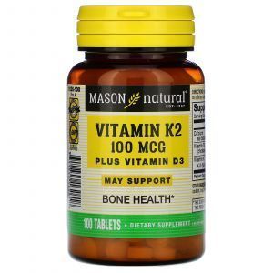 Витамин К2, Д3, Vitamins K2 Plus D3, Mason Natural, 100 мкг/1000 МЕ, 100 таблеток