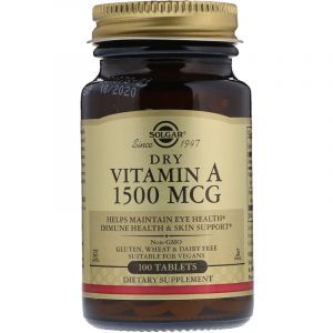 Витамин А, Dry Vitamin A, Solgar, 1500 мкг, 100 таблеток (Default)