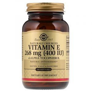 Витамин Е (d-альфа-токоферол), Vitamin E, Solgar, натуральный, 268 мг (400 МЕ), 100 гелевых капсул
