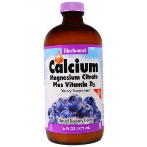 Жидкий кальций цитрат магния+Д3, Calcium Magnesium, Bluebonnet Nutrition, черника, 472 мл. (Default)