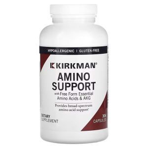 Аминокислоты и АКГ, Amino Support with Free Form Essential Amino Acids & AKG, Kirkman Labs, комплексная поддержка, 304 вегетарианские капсулы
