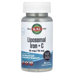 Железо + витамин C,  Liposomal Iron + C, KAL, липосомальное, 30 вегетарианских капсул