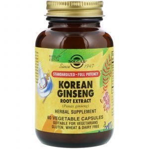 Женьшень корейский, Korean Ginseng, Solgar, экстракт, 60 капс
