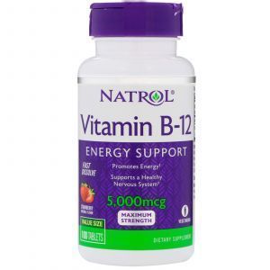 Витамин В12, вкус клубники, Vitamin B-12, Natrol, 5000 мкг, 100 таблет