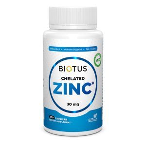 Хелатный цинк, Chelated Zinc, Biotus, 30 мг, 100 капсул