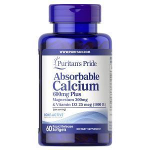 Кальций плюс магний и витамин Д3, Absorbable Calcium plus Magnesium with Vitamin D3, Puritan's Pride, 600 мг/300 мг/1000 МЕ, 60 гелевых капсул