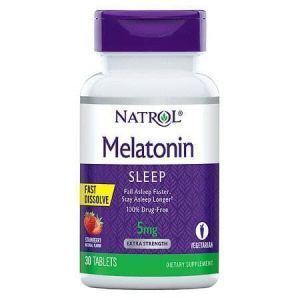Мелатонин, Melatonin, Natrol, быстрорастворимый, вкус клубники, 5 мг, 30 таблеток