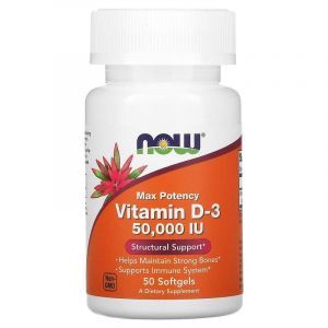 Витамин Д3, Vitamin D-3, Now Foods, 50,000 МЕ, максимальная эффективность, 50 гелевых капсул

