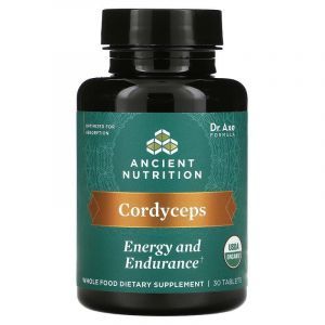 Кордицепс, Cordyceps, Dr. Axe / Ancient Nutrition, энергия и выносливость, 30 таблеток
