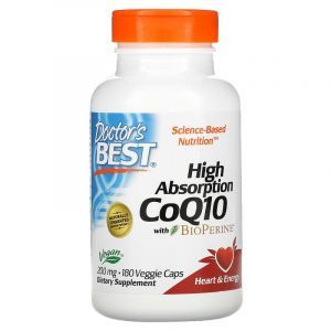 Коэнзим  Q10, CoQ10, Doctor's Best, биоперин, 200 мг, 180 капсул