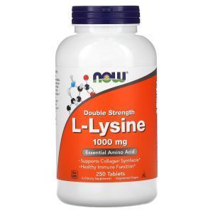 L-лизин, L-Lysine, Now Foods, двойная сила, 1000 мг, 250 таблеток

