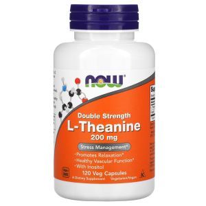 L-теанин, L-Theanine, Now Foods, двойная сила, 200 мг, 120 вегетарианских капсул
