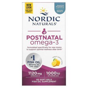 Рыбий жир для беременных, Postnatal Omega-3, Nordic Naturals, лимон, 650 мг, 60 капсул