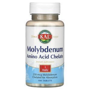 Молибден, Molybdenum Amino Acid Chelate, KAL, хелат аминокислоты, 250 мкг, 100 таблеток