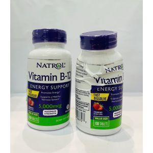Витамин В12, вкус клубники, Vitamin B-12, Natrol, 5000 мкг, 100 таблеток