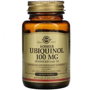 Убихинол кошерный, Kosher Ubiquinol, Solgar, пониженное содержание CoQ10, 100 мг, 60 гелевых капсул