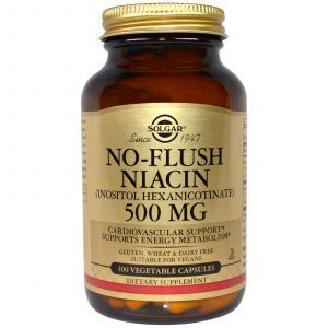 Ниацин, No-Flush Niacin, Solgar, не вызывающий покраснения, 500 мг, 100 капсул