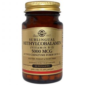 Витамин В12, (Methylcobalamin Vitamin B12)Solgar, 5000 мкг, 30 таблеток 