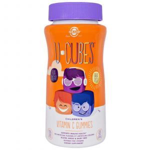 Витамин С жевательный, Children's Vitamin C, Solgar, U-Cubes, апельсин/клубника, для детей, 90 жевательных конфет 