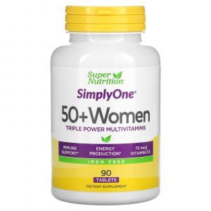 Мультивитамины для женщин 50+, Women Multivitamins, Super Nutrition, без железа, 90 таблеток