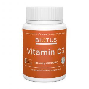 Витамин Д3, Vitamin D3, Biotus, 5000 МЕ, 60 капсул