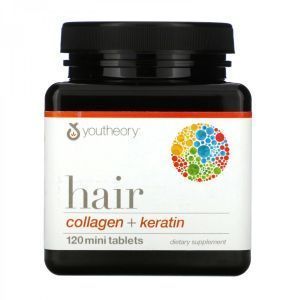 Коллаген + кератин для волос, Hair, Collagen + Keratin, Youtheory, 120 мини таблеток